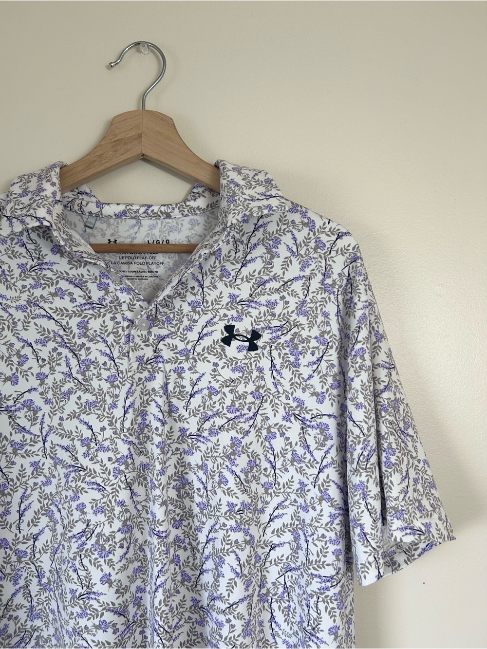 Under Armour Men’s Polo Playoff Polo Golf Shirt White Floral Loose Fit | Large